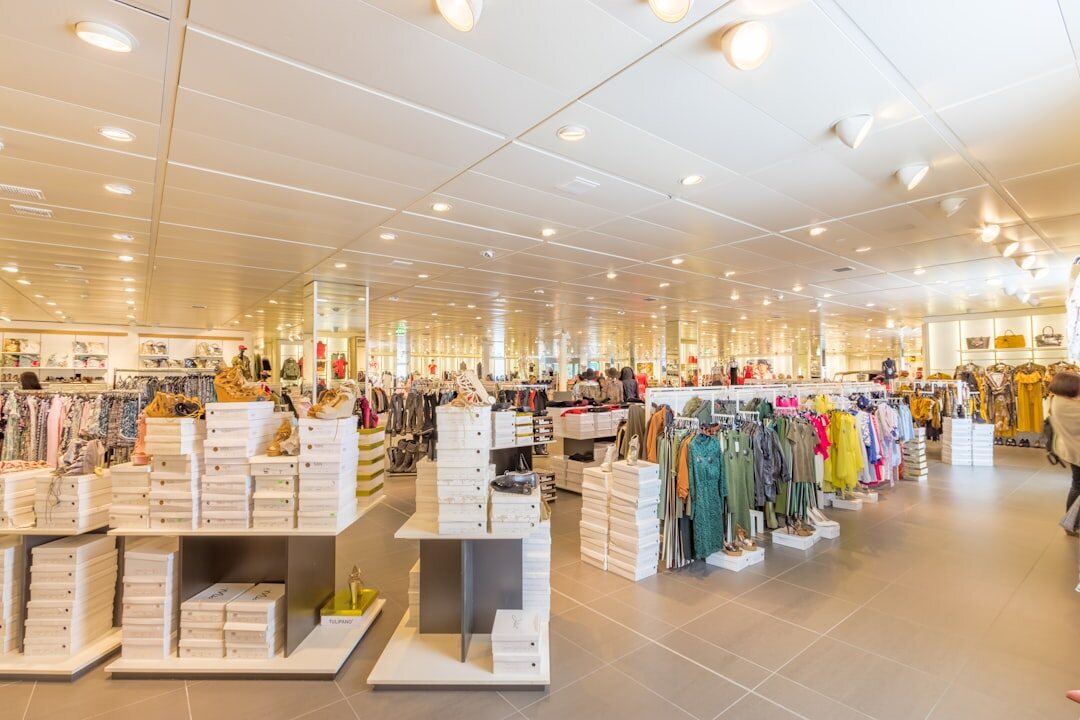 Interior of a modern retail store with shelves